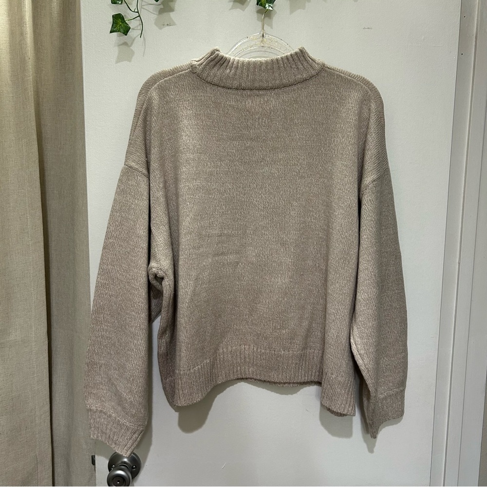 Beige Deer Intarsia Mock Neck Sweater - Picture 5 of 5